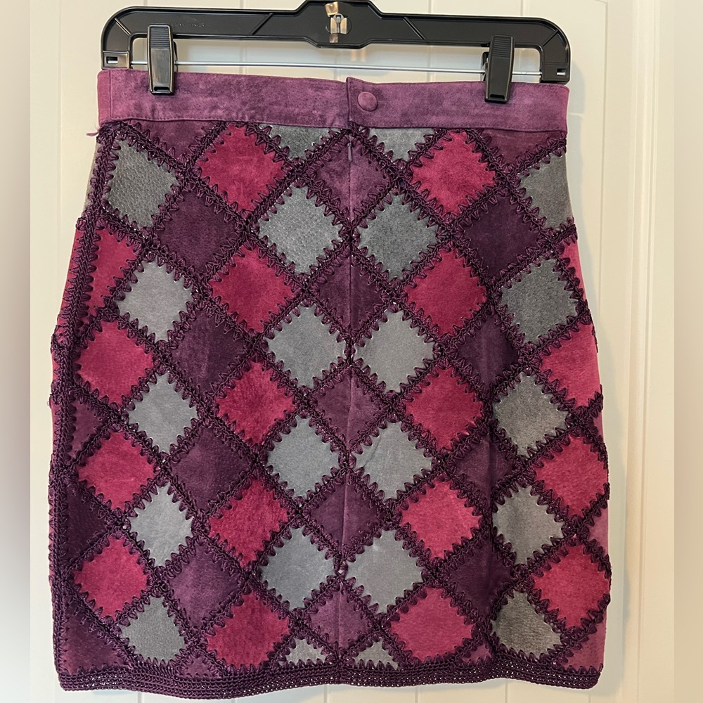 Vintage Lined Leather Crochet Patchwork Skirt in … - image 2